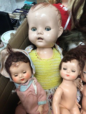 Lot 420 - Group of hard plastic and composite vintage dolls including Heubach Koppelsdorf bisque head doll, numbered 250