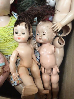 Lot 420 - Group of hard plastic and composite vintage dolls including Heubach Koppelsdorf bisque head doll, numbered 250