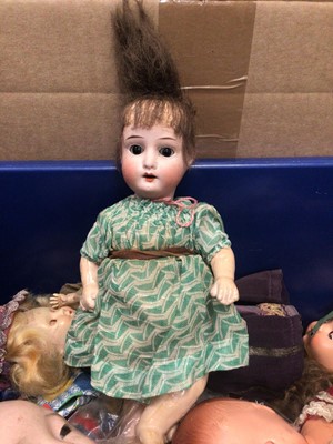 Lot 420 - Group of hard plastic and composite vintage dolls including Heubach Koppelsdorf bisque head doll, numbered 250