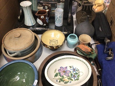 Lot 421 - Pottery vases, bowls and dishes, Portmeirion Botanic Garden oval dish, other ceramics, a toilet mirror, a flute, fife and music stand