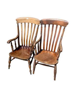 Lot 150 - Near pair of early 20th century ash and elm high backed country chairs