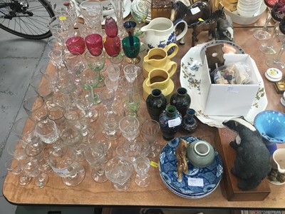 Lot 523 - Collection of antique glasses including cranberry glasses, Georgian and Victorian glasses, together with ceramics, Beswick etc