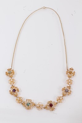 Lot 373 - Edwardian gold and multi-gem necklace