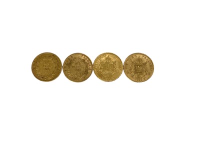 Lot 435 - France - Mixed gold 20 Franc coins to include 1858A GF-AVF, 1859BB GF-AVF, 1864BB EF & 1866BB EF (4 coins)