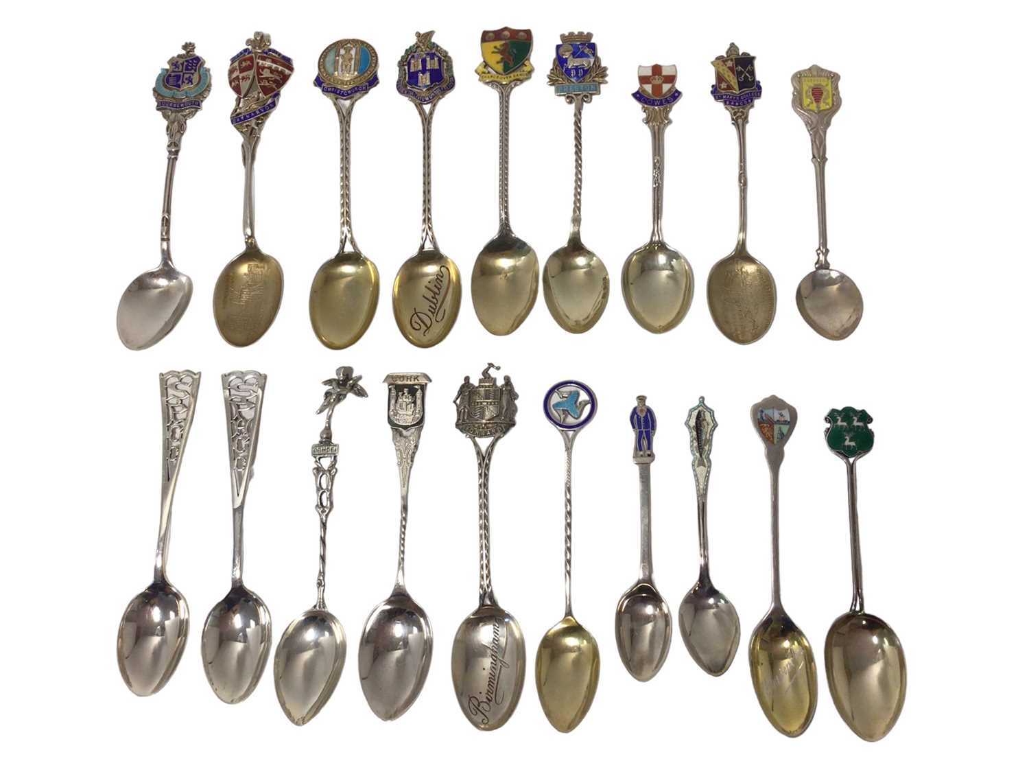 Lot 105 Group of silver and enamel souvenir spoons