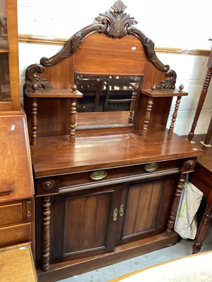 Lot 1211 - Victorian walnut chiffonier with raised bevelled mirror back, single drawer and cupboards below, 104cm wide, 40cm deep, 159cm high