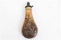 Lot 602 - 19th century copper and brass powder flask...