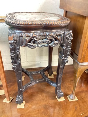 Lot 1218 - Chinese carved hardwood plant stand with inset marble top, 34cm wide, 56cm high