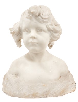 Lot 885 - Louis Maubert (1875-1949) carved marble head and shoulders bust of a young girl, signed