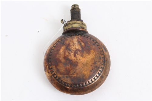 Lot 603 - 19th century copper and brass powder flask of...