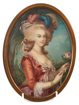 Lot 893 - After Elisabeth Vigee-Lebrun (1755-1842) oval portrait miniature on ivory, portrait of Marie Antoinette, signed with initials LG, in oval gilt metal frame