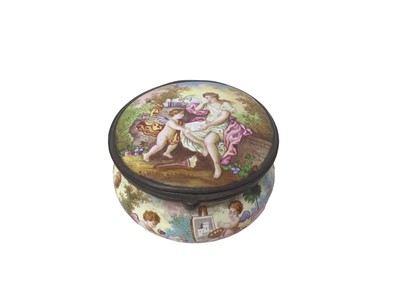 Lot 882 - 19th century French enamel pot decorated with classical scenes and putto