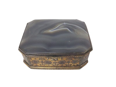 Lot 879 - 18th century French yellow metal table box with inset agate lid and base