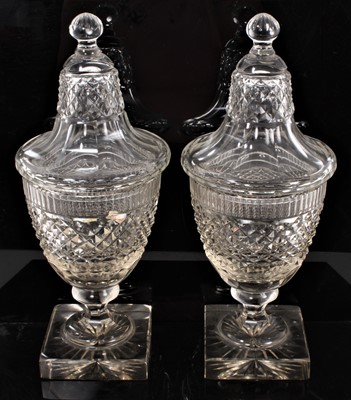 Lot 279 - Pair of 19th century cut glass urns and covers