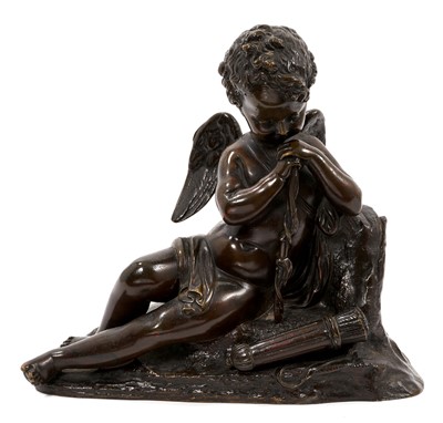 Lot 672 - 19th century French bronze sculpture of a reclining Cupid