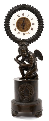 Lot 500 - 19th century French bronze timepiece with kneeling winged cherub support