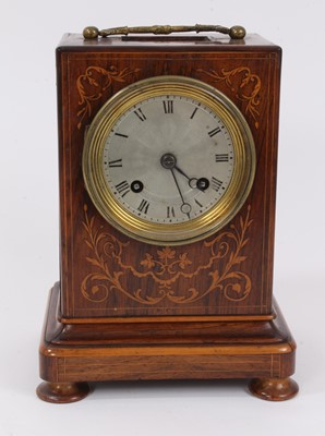 Lot 1076 - Late 19th century French mantel clock in inlaid rosewood case