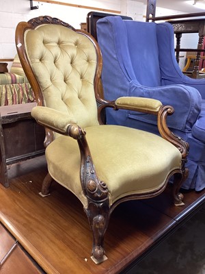 Lot 1224 - Victorian button back armchair with padded arm and seat on cabriole front legs