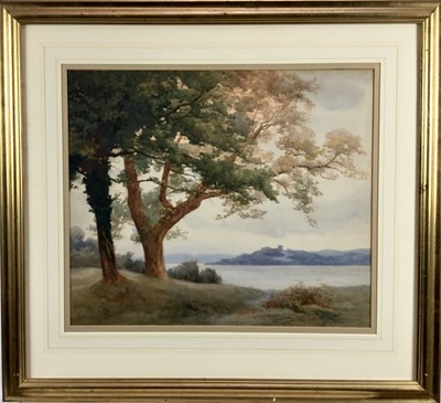 Lot 325 - Mary Georgina Barton (1861-1949) watercolour - Loch with Castle, signed, 41cm x 49cm, framed