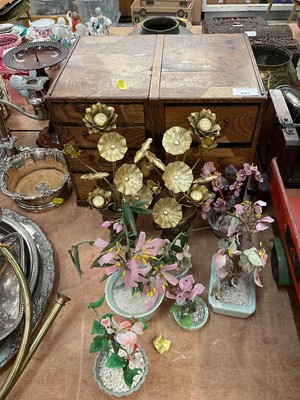 Lot 537 - Group of Oriental items to include Japanese parquetry desk, oriental hard stone floral arrangements and other items.