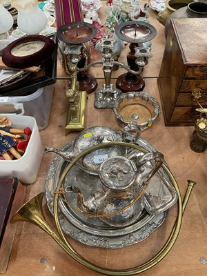 Lot 533 - Group of metalwares and sundries, including a Georgian armorial plated wine coaster