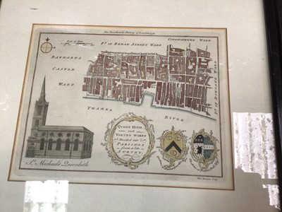 Lot 112 - Group of antique prints, including a set of four framed prints from Noorthouck's History of London 1772