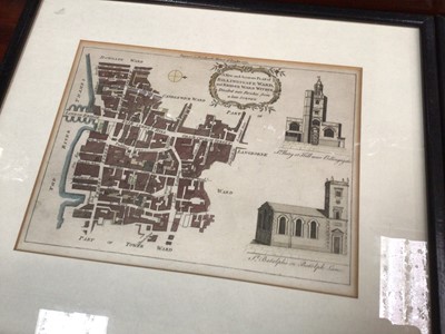 Lot 112 - Group of antique prints, including a set of four framed prints from Noorthouck's History of London 1772