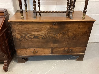 Lot 1236 - 19th century elm mule chest with rising hinged lid and two drawers below, 115cm wide, 53cm deep, 76cm high