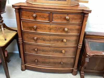 Lot 1242 - Victorian mahogany bow front chest of two short and four long graduated drawers, 116.5cm wide, 57cm deep, 129.5cm high