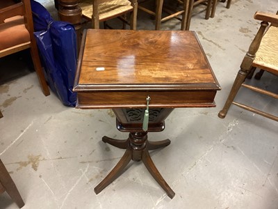 Lot 1244 - 19th century walnut needlework table on turned column and four splayed legs