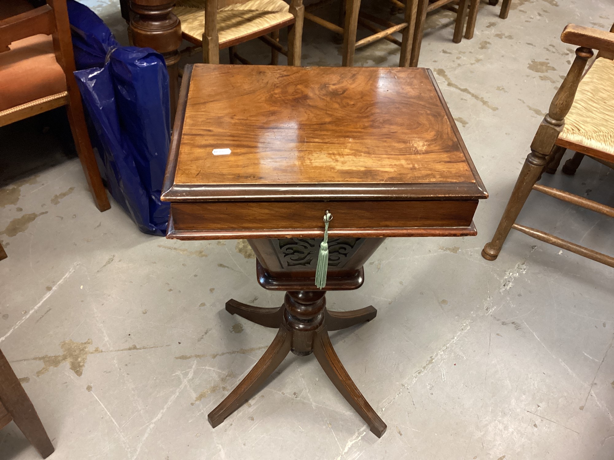 Lot 1244 - 19th century walnut needlework table on
