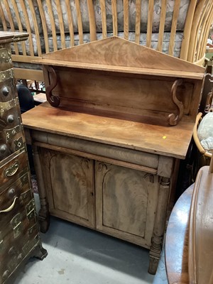 Lot 1254 - 19th century mahogany chiffonier with raised ledge back, frieze drawer and two arched panelled doors below, 101cm wide, 40.5cm deep, 134cm high