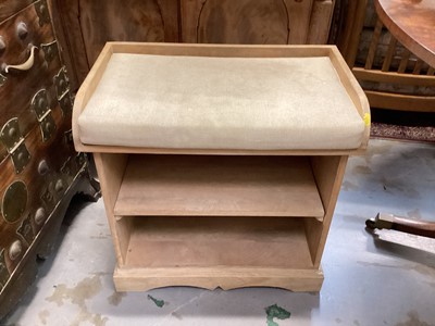 Lot 1255 - Beech hall seat with loose cushion and open shelves below