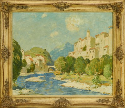 Lot 1219 - Richard Jack (1866-1952) oil on panel - French Town, signed, framed