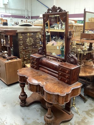 Lot 1257 - Victorian figured walnut duchess dressing table with raised bevelled mirror back, 121cm wide, 56cm deep, 189cm high