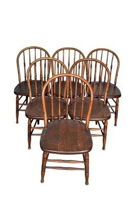 Lot 1409 - Set of six late 19th century ash and elm spindle back chairs