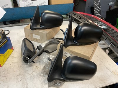 Lot 185 - Three Rover 400 new old stock passenger side (N/S) door mirrors, part number CRB107140PMP together with a pair of MG TF door mirrors (5)