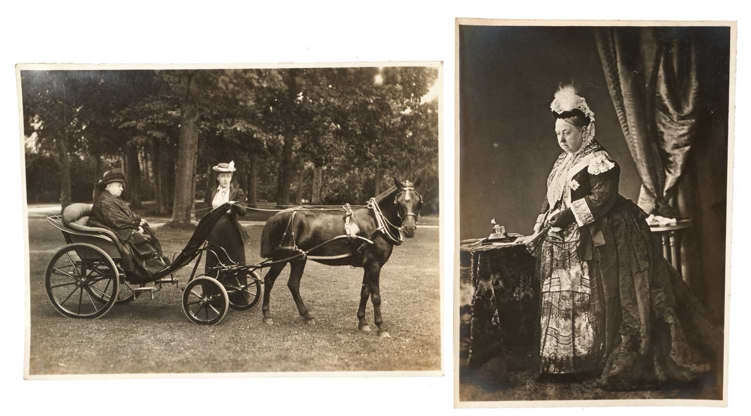 Lot 21 - H.M.Queen Victoria, fine silver gelatine photograph of the Queen in a pony cart with her daughter Princess Victoria of Schleswig-Holstein, inscribed and dated 29/7/92 on reverse with Russell & Sons...
