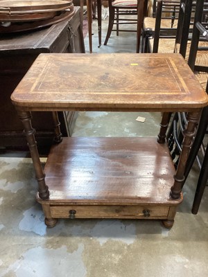 Lot 1262 - Victorian inlaid walnut two tier whatnot wit single drawer, 55cm wide, 40cm deep, 60cm high