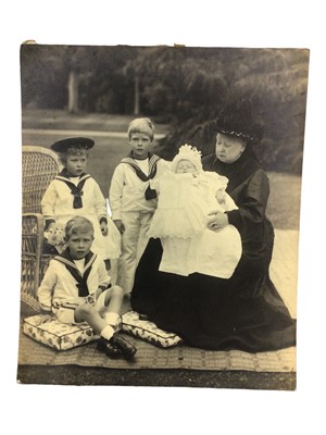 Lot 22 - H.M.Queen Victoria, fine portrait photograph mounted on card of The Queen with four of her Great Grandchildren, the future King Edward VIII, King George VI, Princess Mary The Princess Royal and Pri...