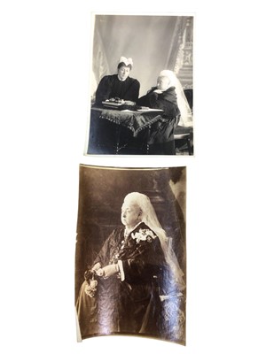 Lot 24 - H.M.Queen Victoria, seven portrait photographs taken in the 1890s including two with her daughter Princess Henry of Battenberg, mostly inscribed and with Russell & Sons studio stamps.Provenance: th...