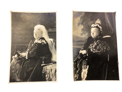 Lot 24 - H.M.Queen Victoria, seven portrait photographs taken in the 1890s including two with her daughter Princess Henry of Battenberg, mostly inscribed and with Russell & Sons studio stamps.Provenance: th...