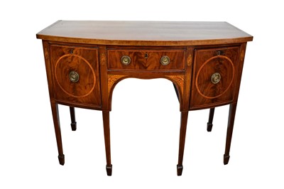 Lot 1421 - Good George III mahogany and patera inlaid bowfront sideboard