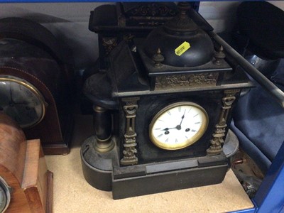 Lot 66 - Two large slate mantel clocks, together with a group of other mantel clocks