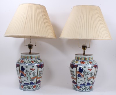 Lot 1047 - Pair of good quality Chinese porcelain table lamps with shades