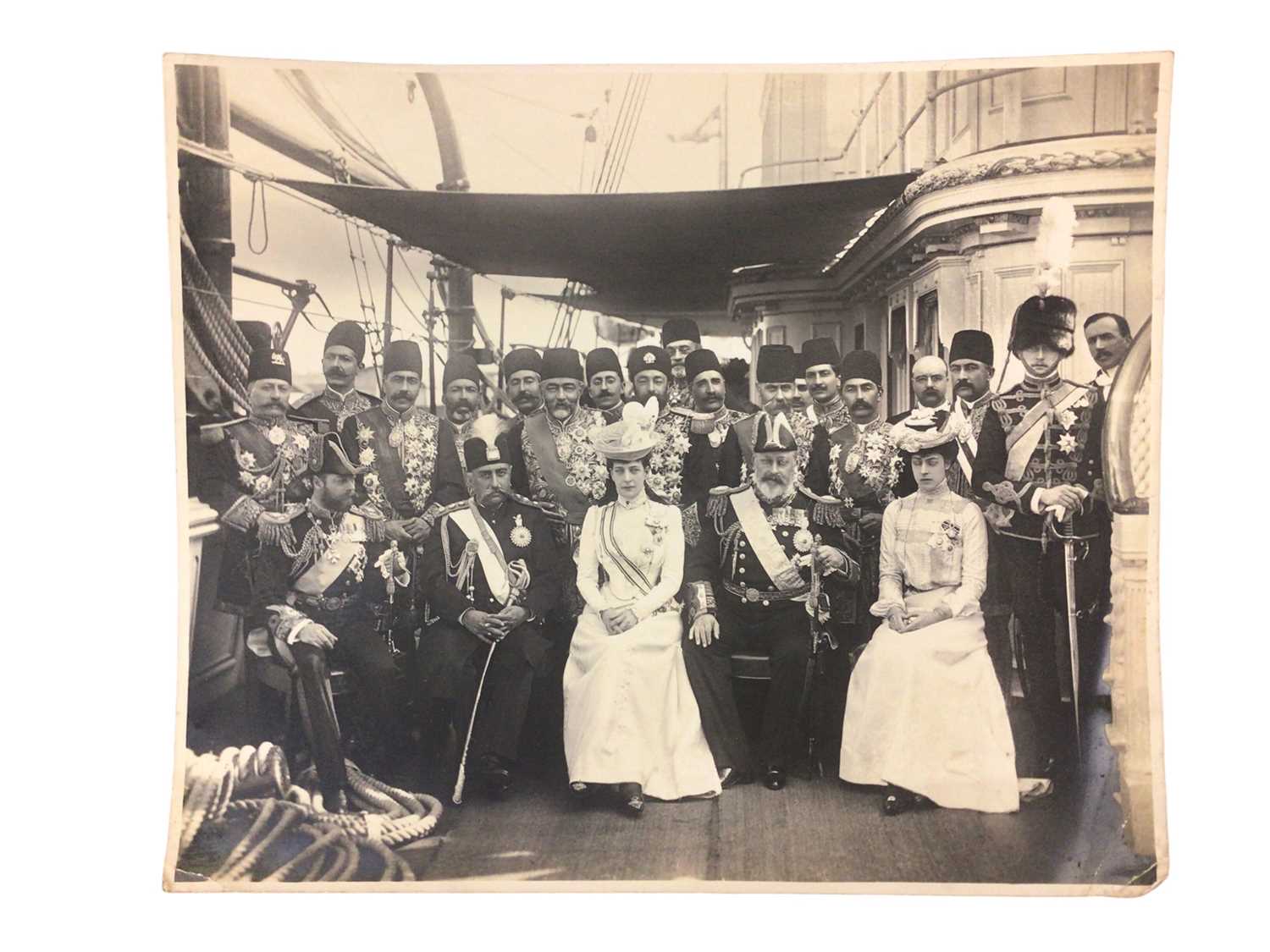 Lot 34 - H.M.King Edward VII and family, fine portrait photograph of The King and family entertaining The Shah of Persia and his entourage on board The Royal Yacht Victoria & Albert, Portsmouth 18th August...