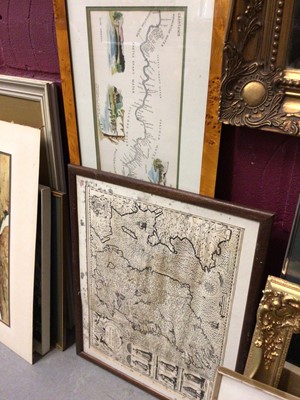 Lot 100 - Group of pictures, including a watercolour by Phyllis del Vecchio, a signed print of the Tower of London by Jeremy King, watercolours, oils, maps, French dog print, etc