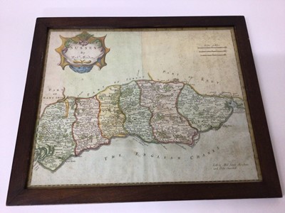 Lot 101 - Early 18th century hand coloured map of Sussex by Robert Morden, framed, 40cm x 33cm