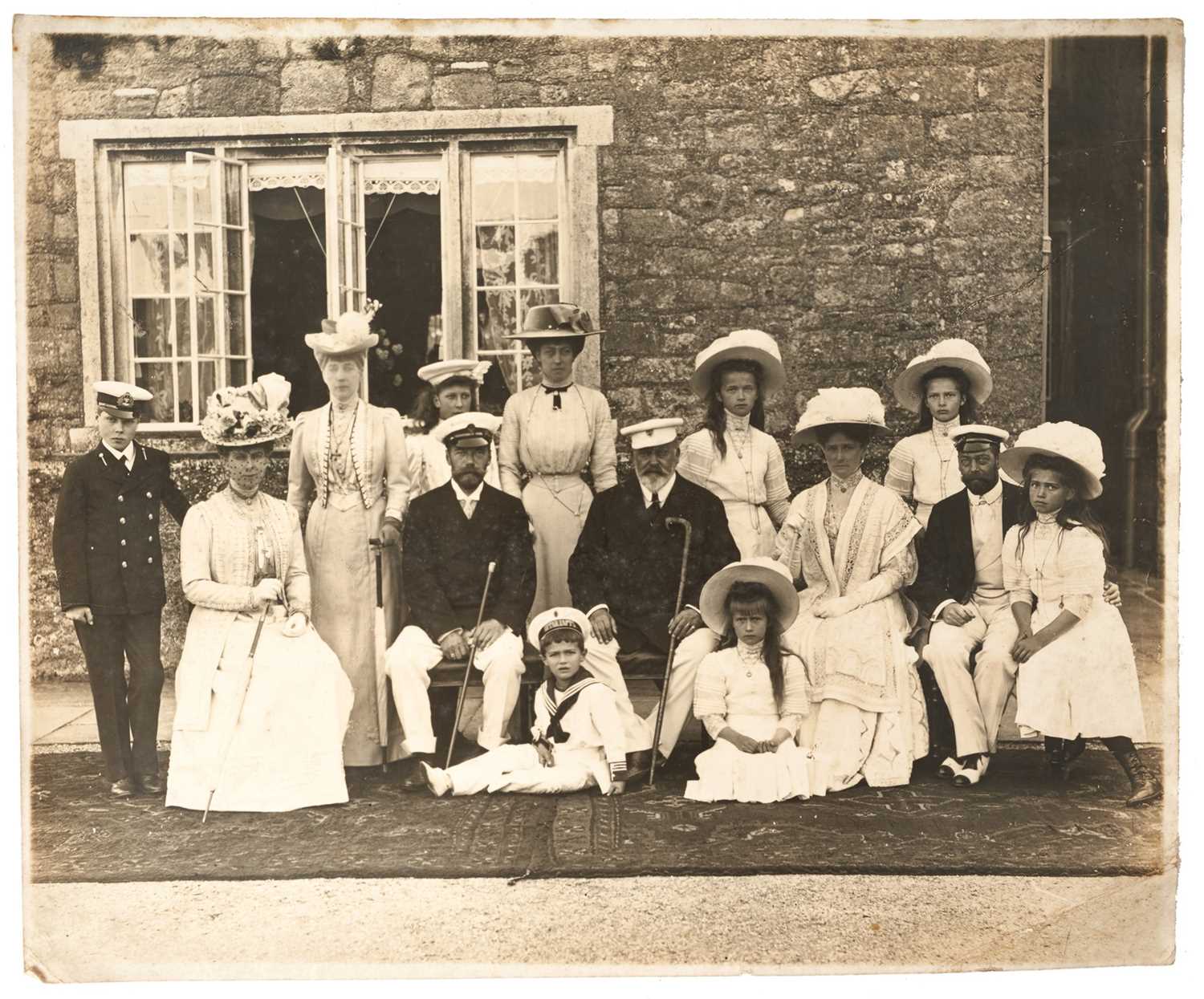 Lot 42 - H.I.H. Tsar Nicholas II of Russia and family and H.M. King Edward VII and family, fine group portrait taken on 4th August 1909 at Barton Manor Isle of Wight. This was the last occasion the Tsar cam...