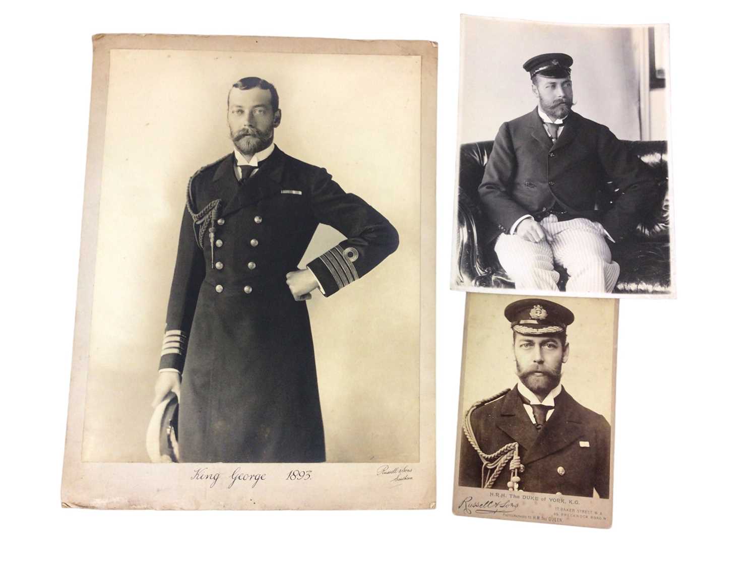 Lot 47 - H.R.H. Prince George Duke of York (later H.M.King George V), three fine portrait photographs taken in the 1890s including the Prince in yachting attire (3) Provenance: the Russel & Sons Court phot...